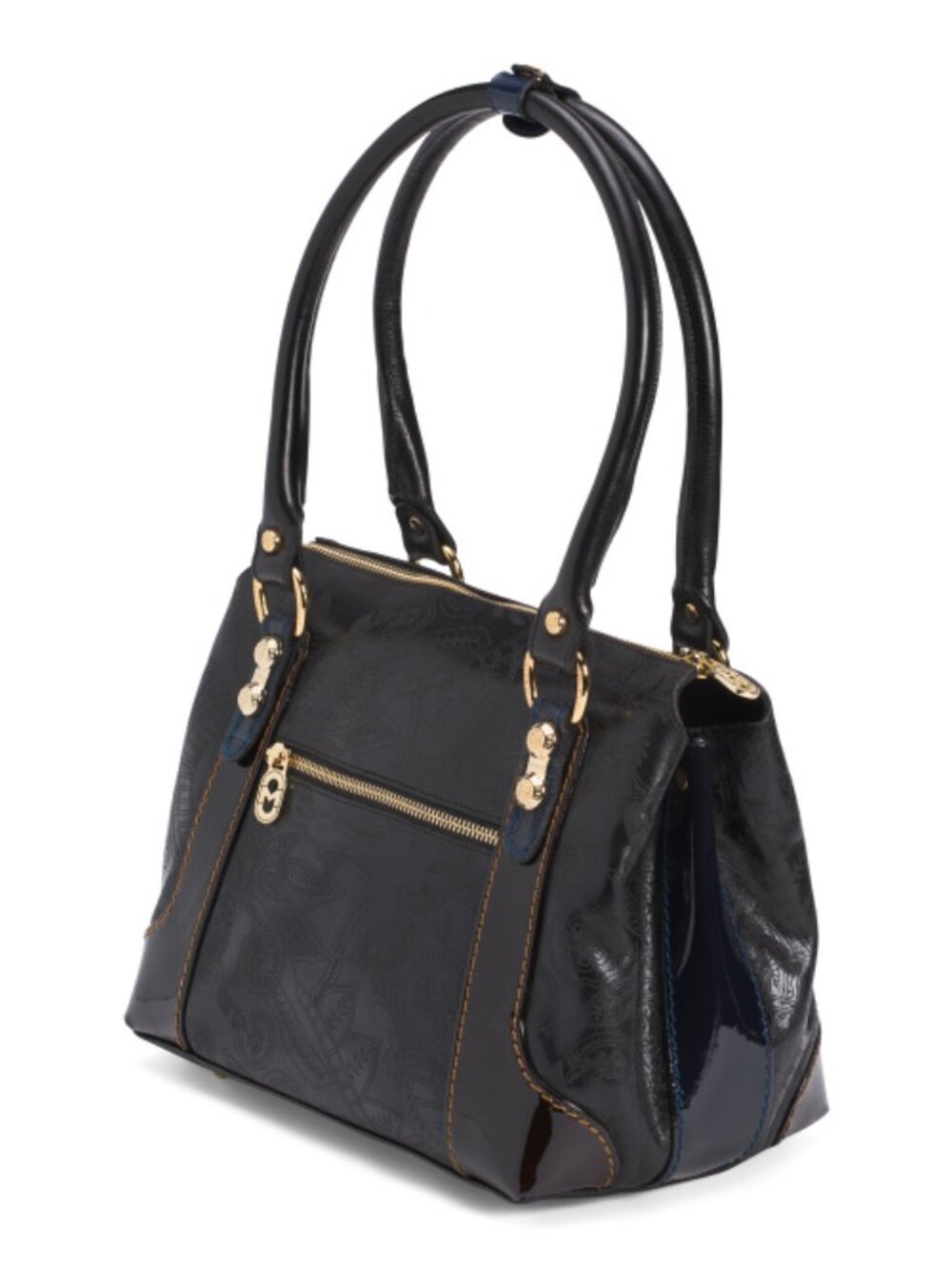 Marino Orlandi Elegant Black Leather Satchel Bag with Gold Hardware - Picture 2 of 5